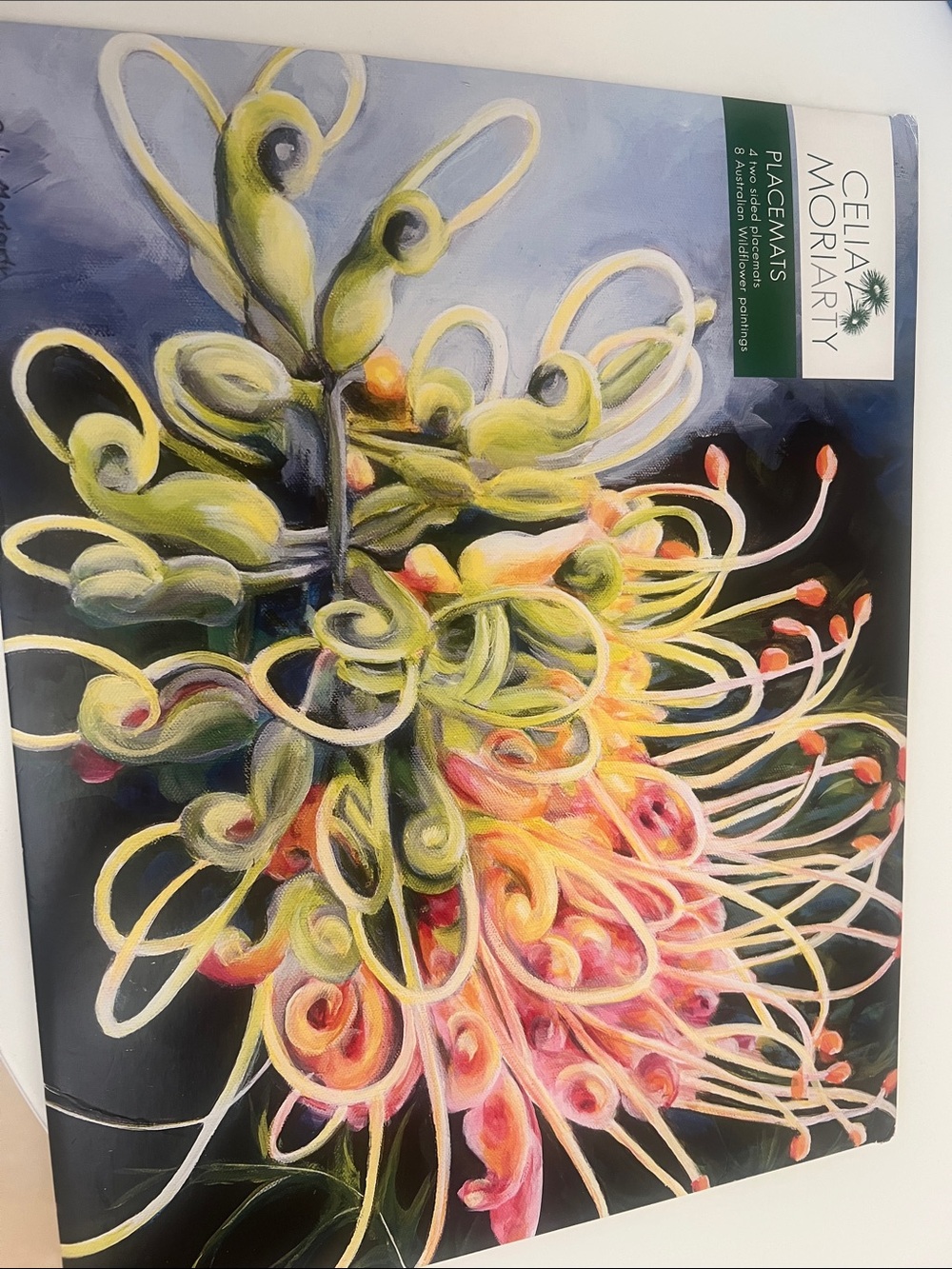 CECELIA NEW YORK Floral Grevillea Placemat - Green & Pink Accents